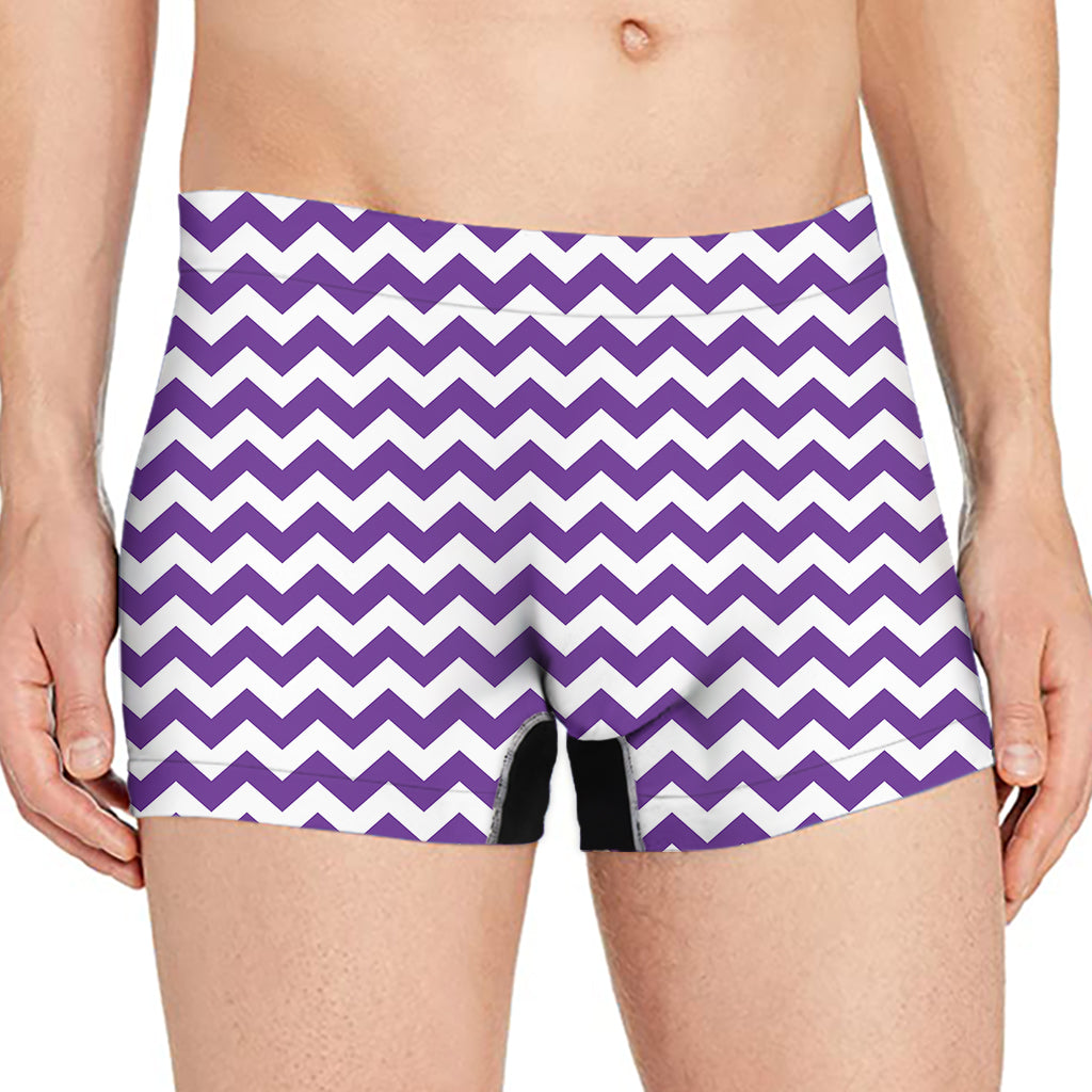 Purple And White Chevron Pattern Print Men's Boxer Briefs