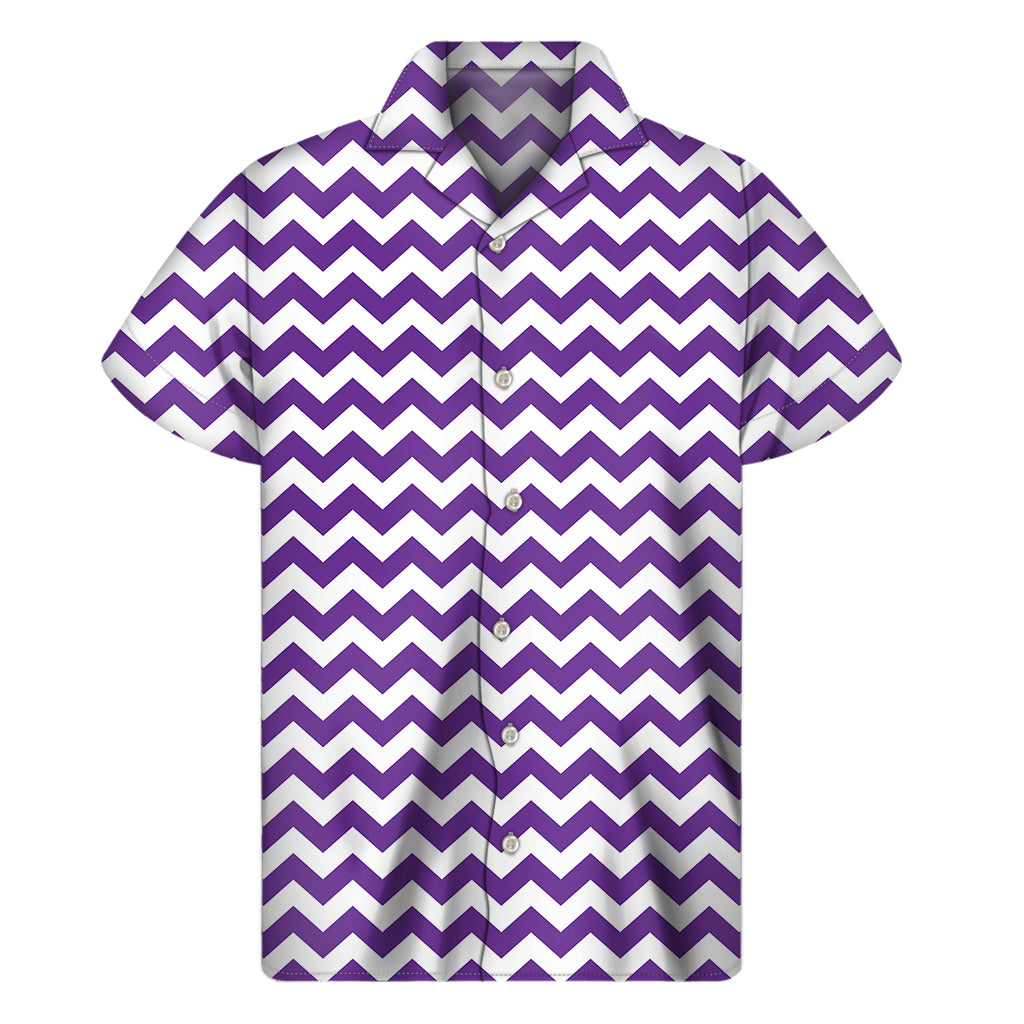 Purple And White Chevron Pattern Print Men's Short Sleeve Shirt