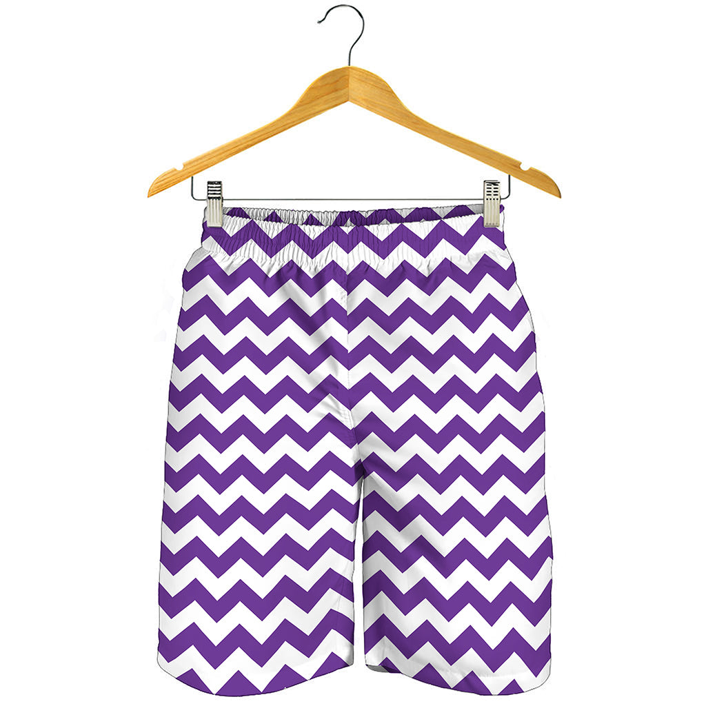 Purple And White Chevron Pattern Print Men's Shorts