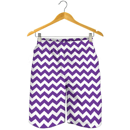 Purple And White Chevron Pattern Print Men's Shorts