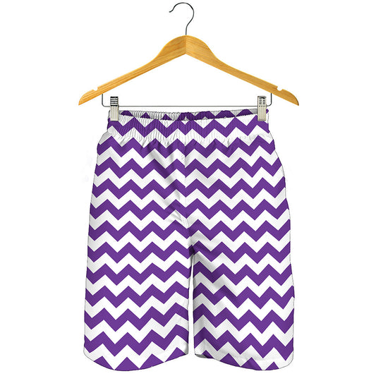 Purple And White Chevron Pattern Print Men's Shorts
