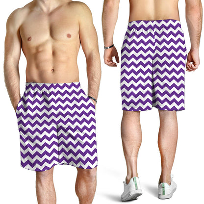 Purple And White Chevron Pattern Print Men's Shorts