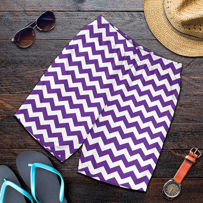 Purple And White Chevron Pattern Print Men's Shorts