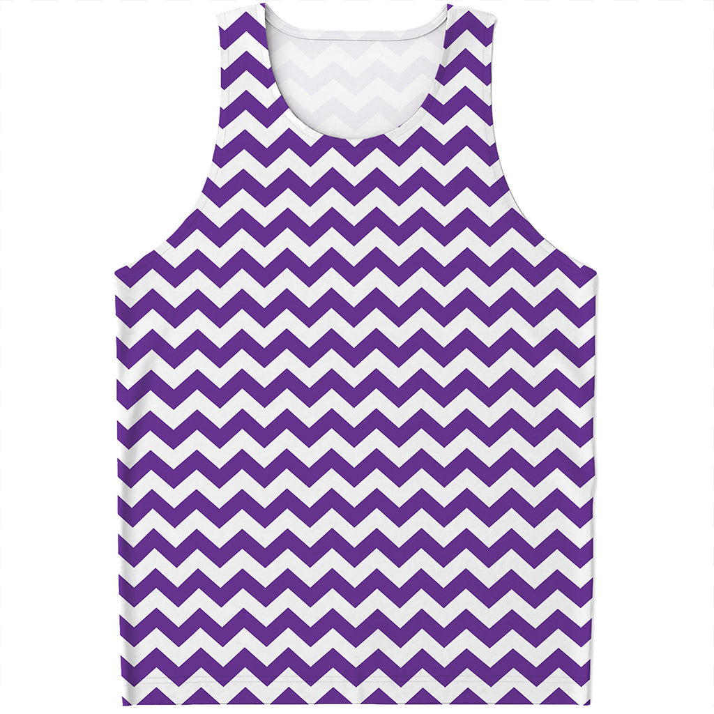 Purple And White Chevron Pattern Print Men's Tank Top