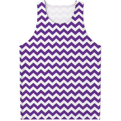 Purple And White Chevron Pattern Print Men's Tank Top