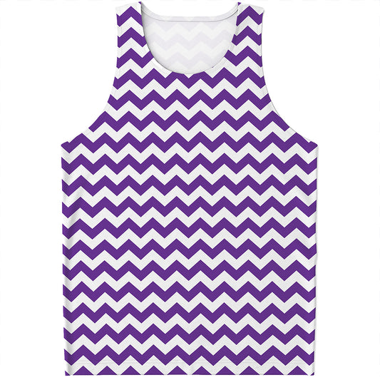 Purple And White Chevron Pattern Print Men's Tank Top