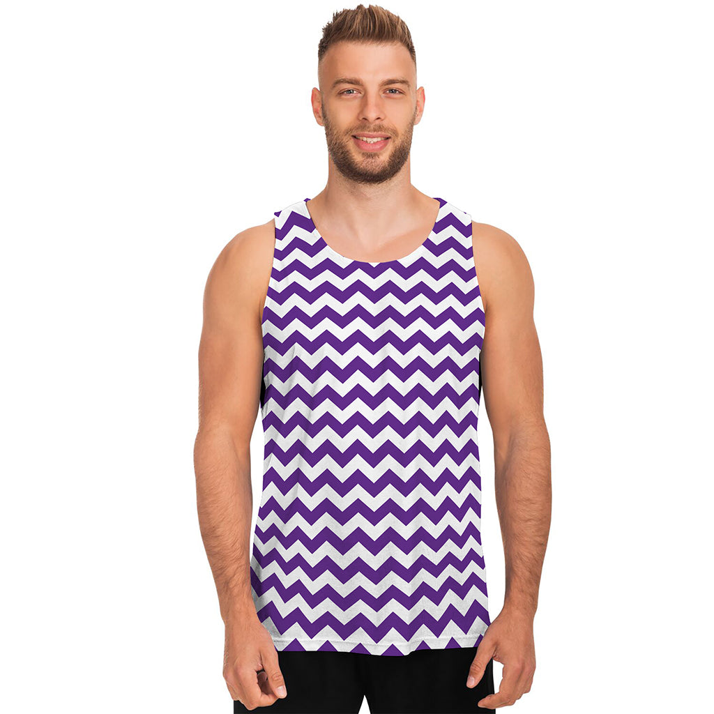 Purple And White Chevron Pattern Print Men's Tank Top