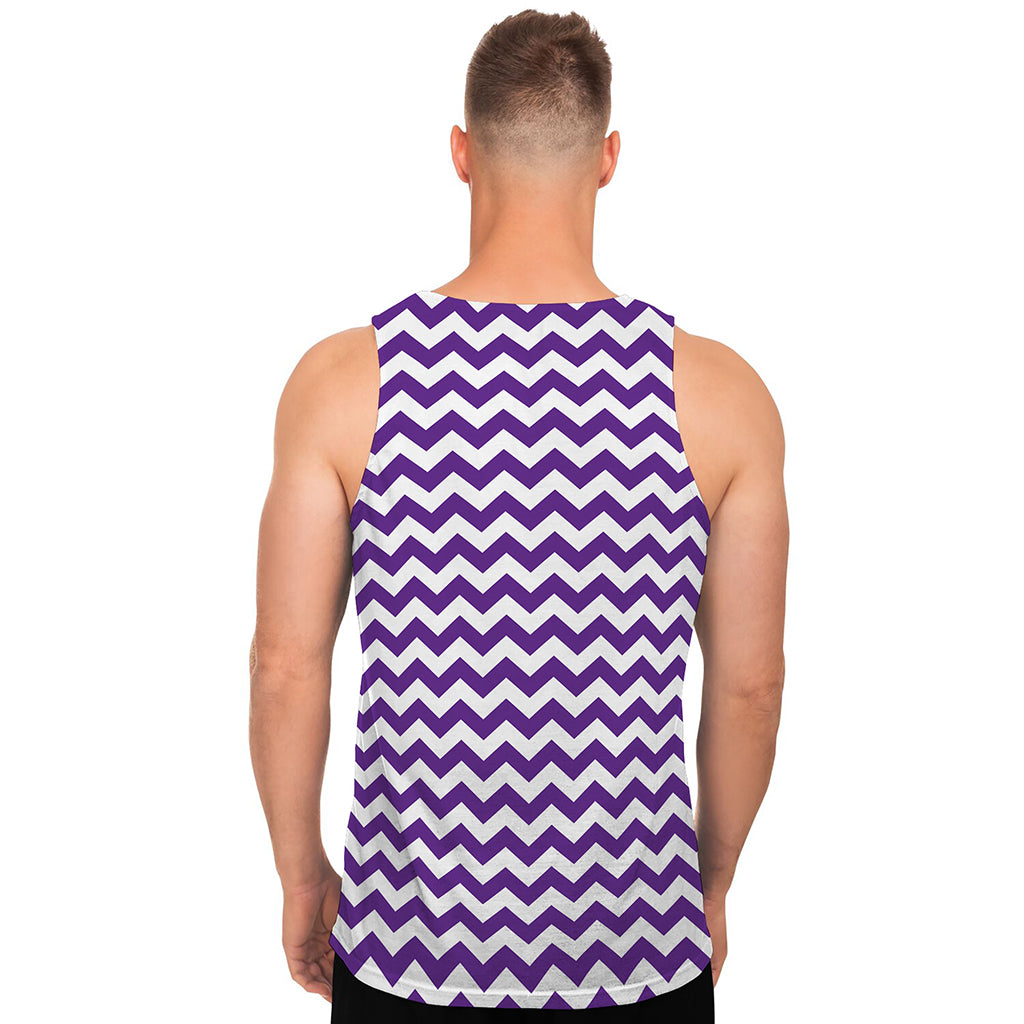 Purple And White Chevron Pattern Print Men's Tank Top