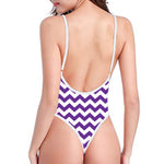 Purple And White Chevron Pattern Print One Piece High Cut Swimsuit