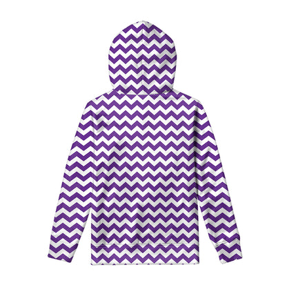 Purple And White Chevron Pattern Print Pullover Hoodie