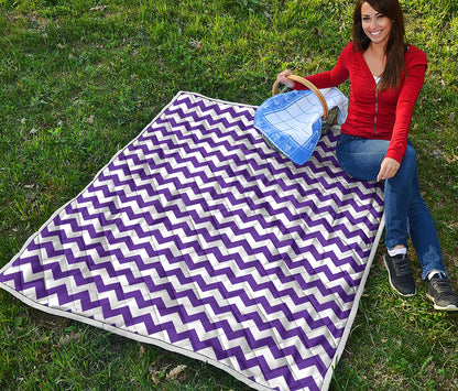 Purple And White Chevron Pattern Print Quilt
