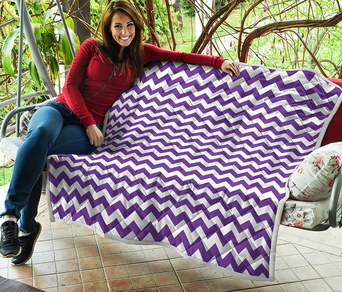 Purple And White Chevron Pattern Print Quilt