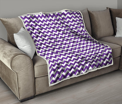 Purple And White Chevron Pattern Print Quilt
