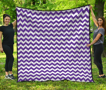 Purple And White Chevron Pattern Print Quilt