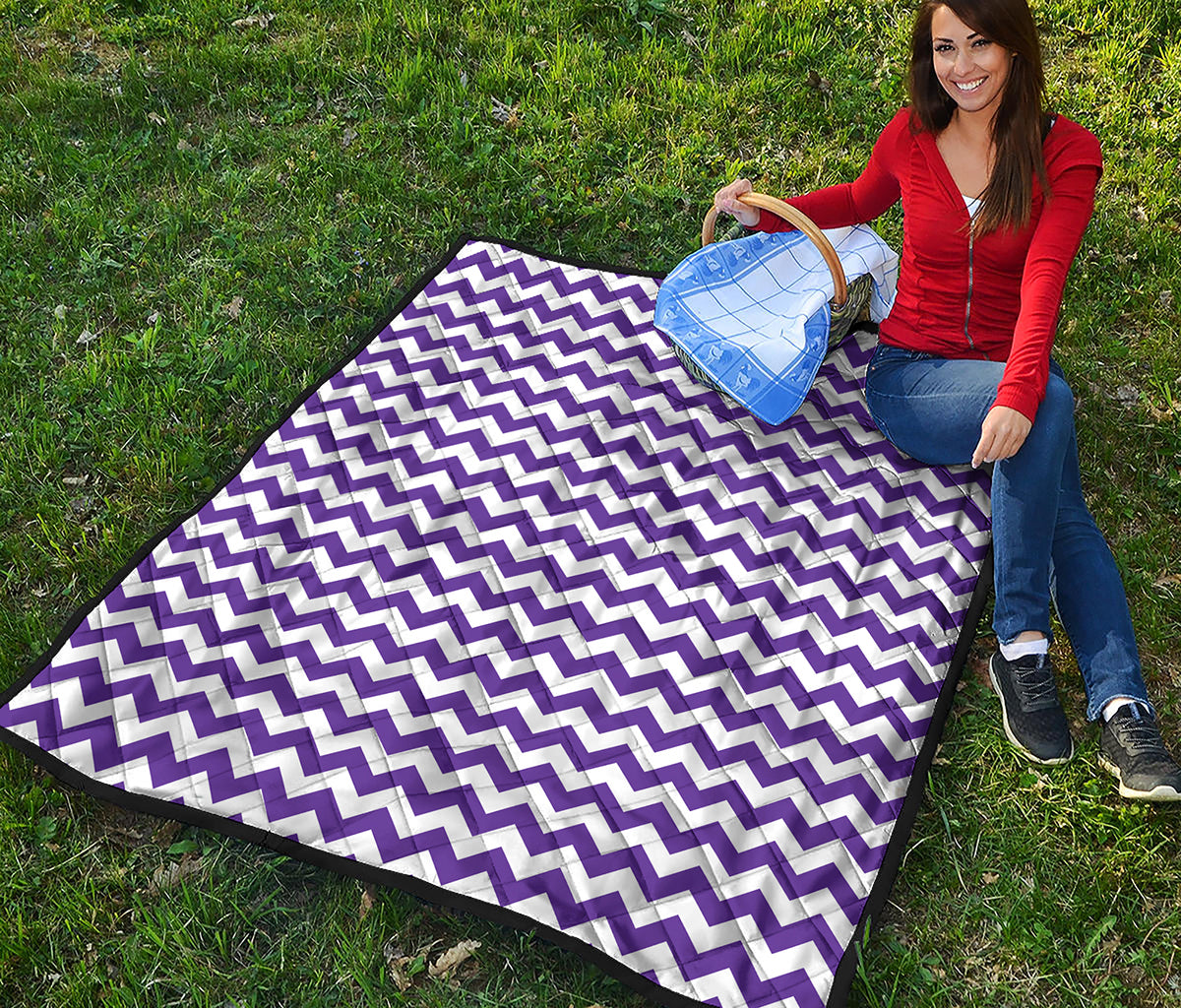 Purple And White Chevron Pattern Print Quilt