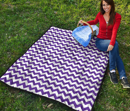 Purple And White Chevron Pattern Print Quilt