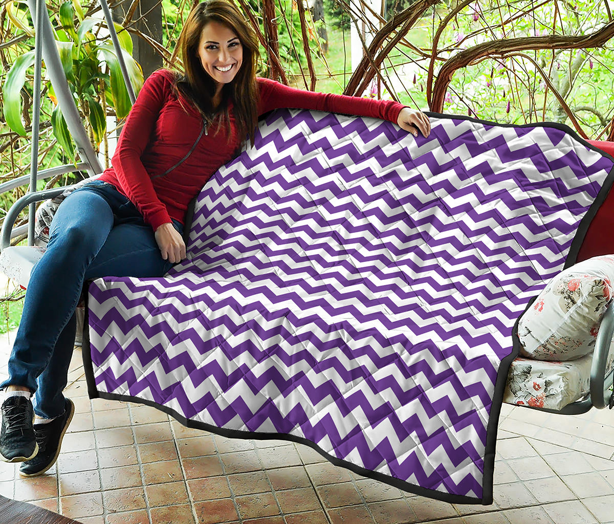 Purple And White Chevron Pattern Print Quilt