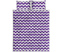 Purple And White Chevron Pattern Print Quilt Bed Set