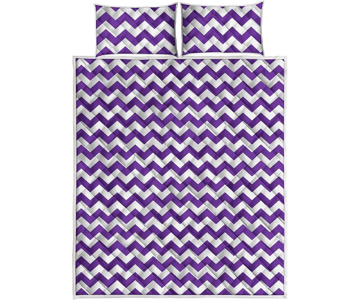 Purple And White Chevron Pattern Print Quilt Bed Set