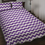 Purple And White Chevron Pattern Print Quilt Bed Set