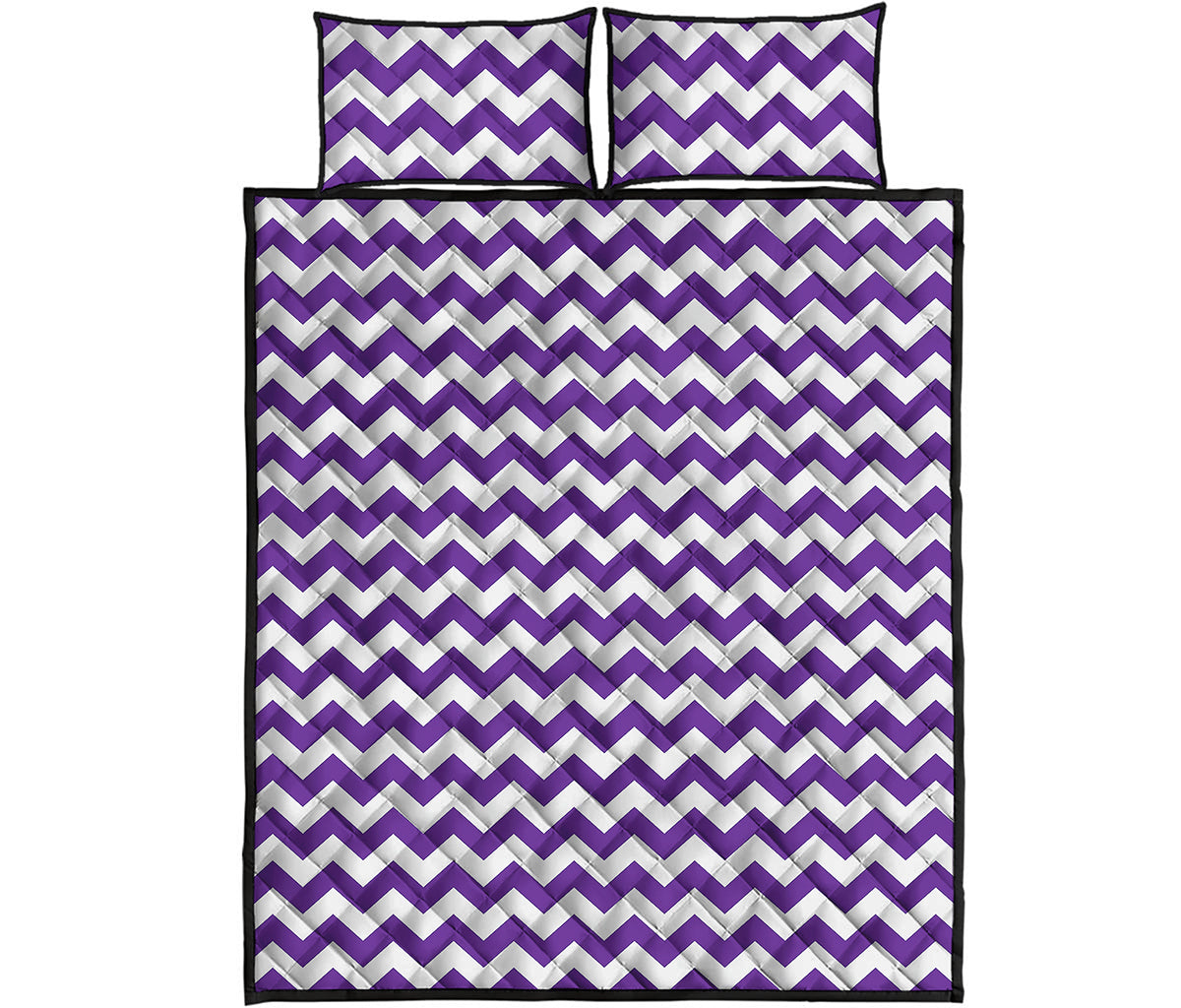 Purple And White Chevron Pattern Print Quilt Bed Set