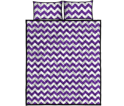 Purple And White Chevron Pattern Print Quilt Bed Set