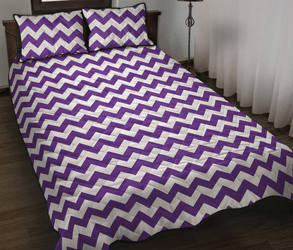 Purple And White Chevron Pattern Print Quilt Bed Set
