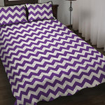 Purple And White Chevron Pattern Print Quilt Bed Set