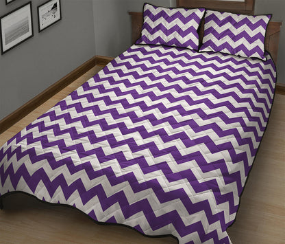 Purple And White Chevron Pattern Print Quilt Bed Set
