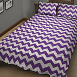 Purple And White Chevron Pattern Print Quilt Bed Set