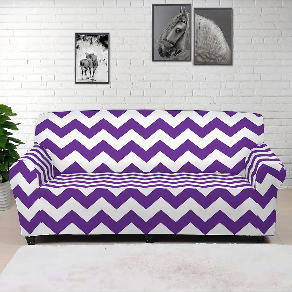 Purple And White Chevron Pattern Print Sofa Cover