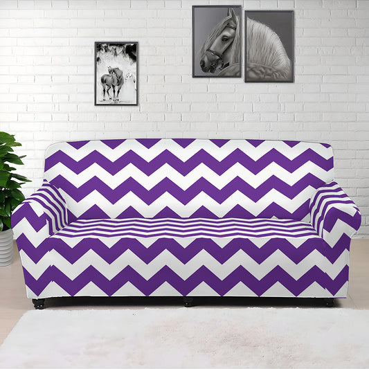 Purple And White Chevron Pattern Print Sofa Cover