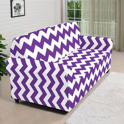 Purple And White Chevron Pattern Print Sofa Cover
