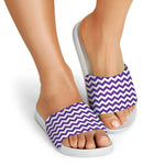 Purple And White Chevron Pattern Print White Slide Sandals