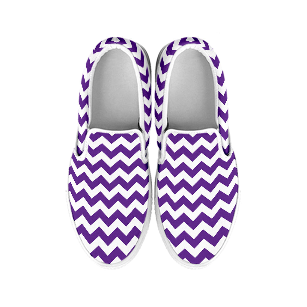 Purple And White Chevron Pattern Print White Slip On Shoes