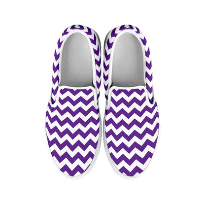 Purple And White Chevron Pattern Print White Slip On Shoes