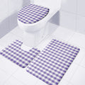Purple And White Gingham Pattern Print 3 Piece Bath Mat Set