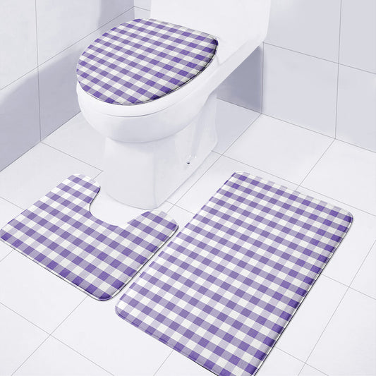 Purple And White Gingham Pattern Print 3 Piece Bath Mat Set
