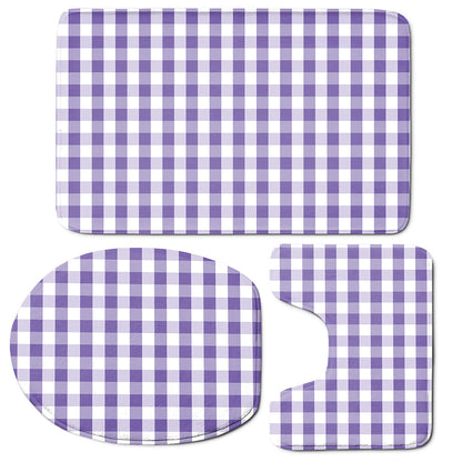 Purple And White Gingham Pattern Print 3 Piece Bath Mat Set