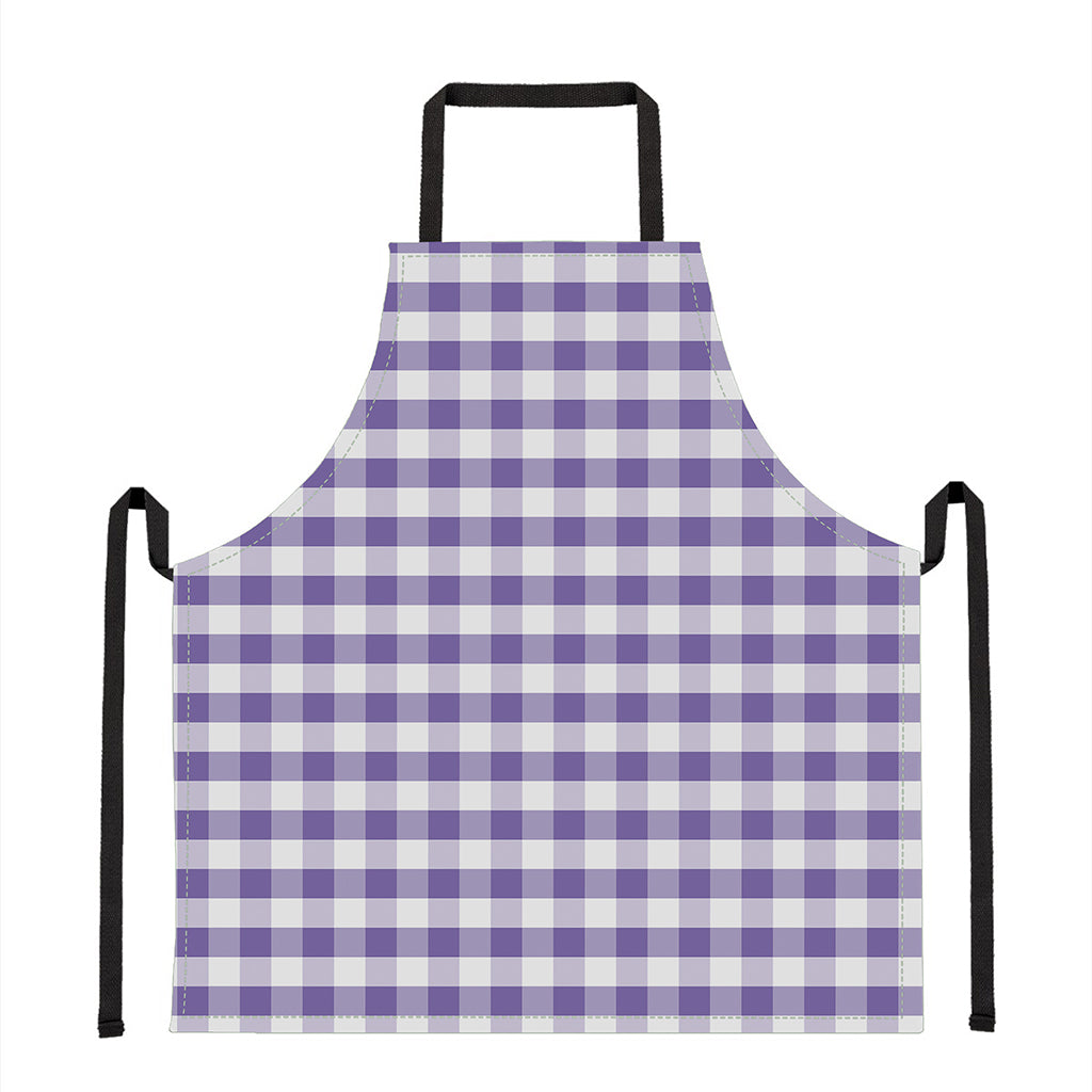 Purple And White Gingham Pattern Print Apron