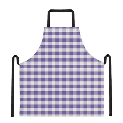 Purple And White Gingham Pattern Print Apron