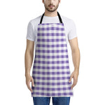 Purple And White Gingham Pattern Print Apron
