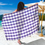 Purple And White Gingham Pattern Print Beach Sarong Wrap