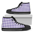 Purple And White Gingham Pattern Print Black High Top Sneakers