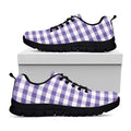 Purple And White Gingham Pattern Print Black Running Shoes