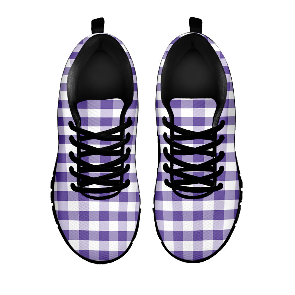 Purple And White Gingham Pattern Print Black Sneakers