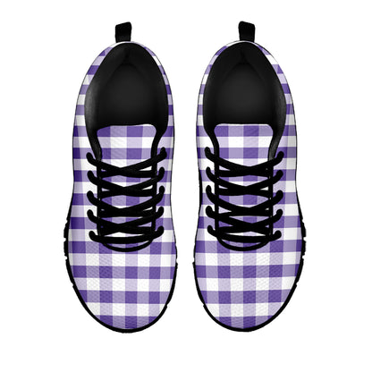Purple And White Gingham Pattern Print Black Sneakers