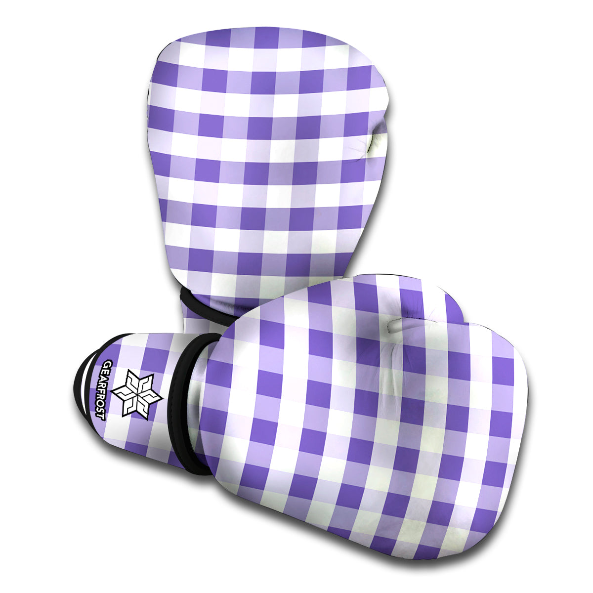 Purple And White Gingham Pattern Print Boxing Gloves