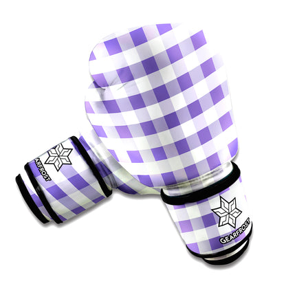 Purple And White Gingham Pattern Print Boxing Gloves