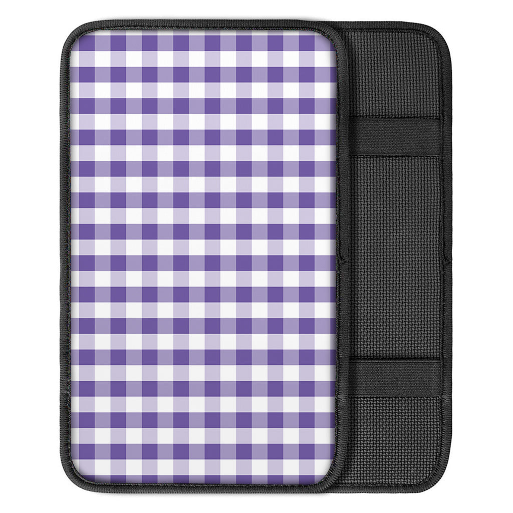 Purple And White Gingham Pattern Print Car Center Console Cover
